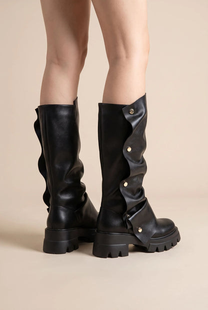 Stompia | Geraffte Hohe Damenstiefel Mit Plateausohle