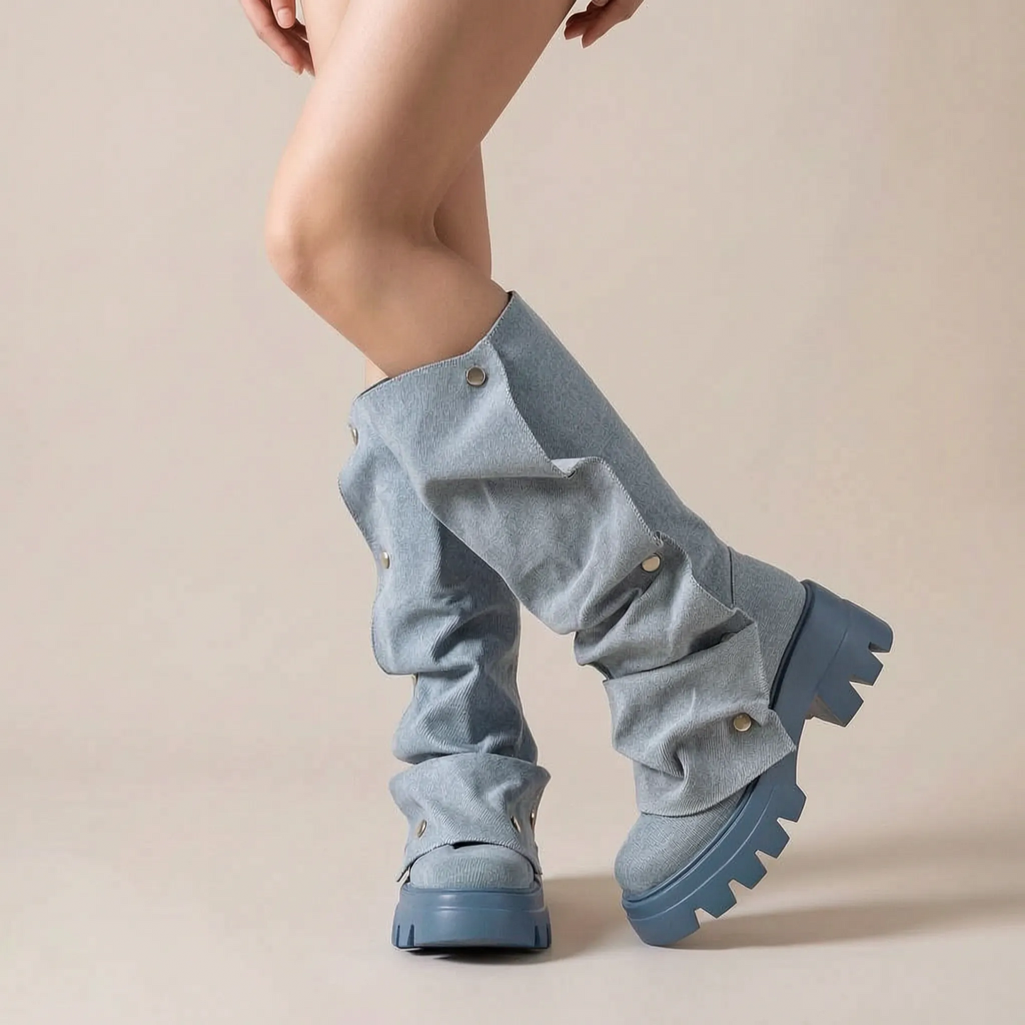 Stompia | Geraffte Hohe Damenstiefel Mit Plateausohle