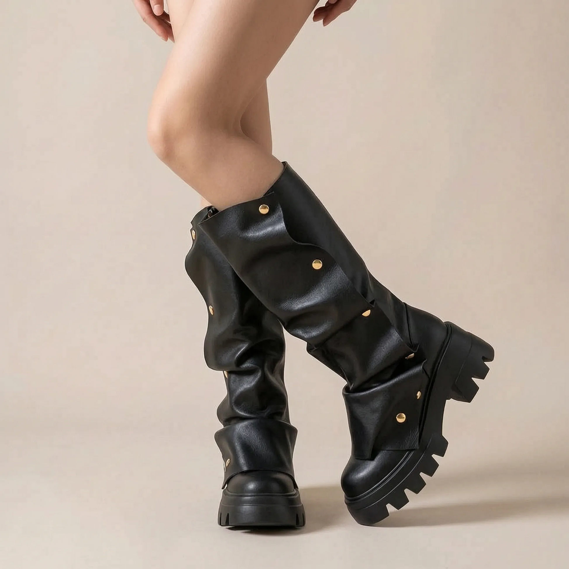 Stompia | Geraffte Hohe Damenstiefel Mit Plateausohle