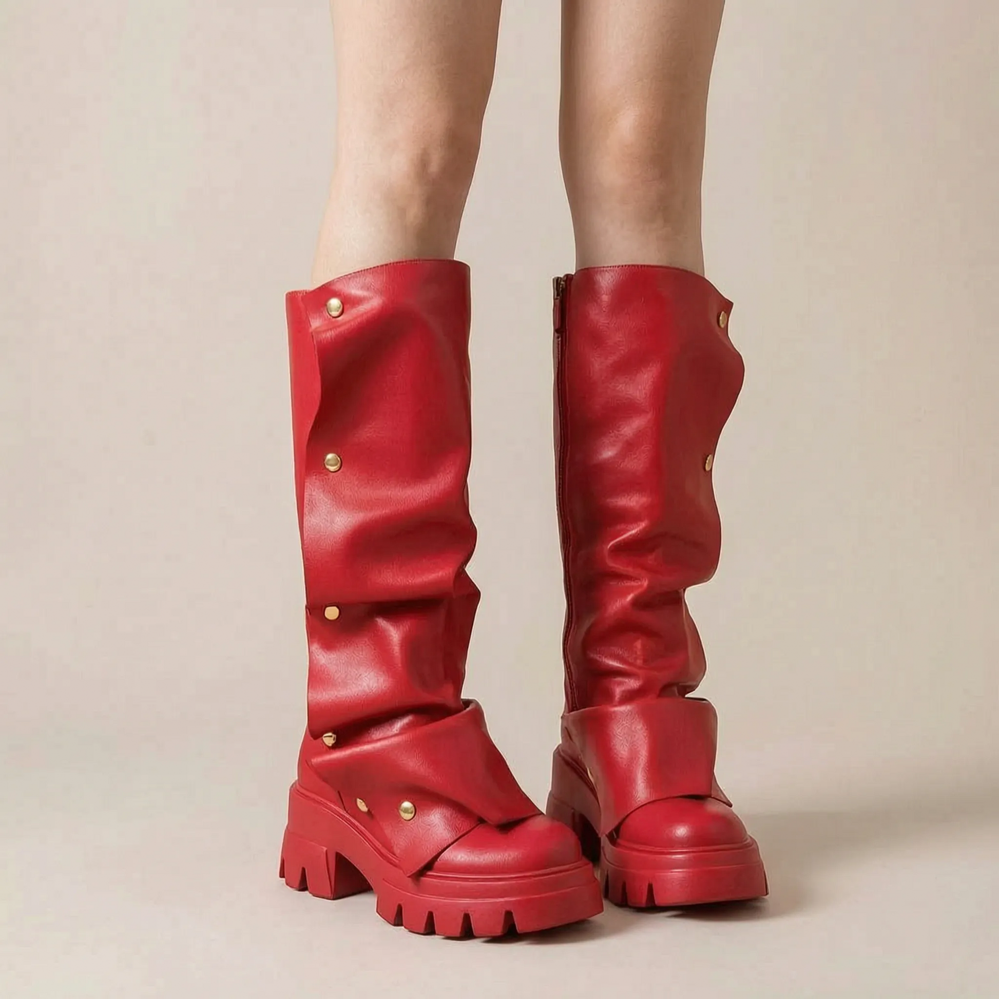 Stompia | Geraffte Hohe Damenstiefel Mit Plateausohle
