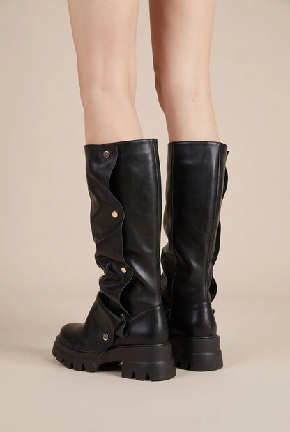Stompia | Geraffte Hohe Damenstiefel Mit Plateausohle