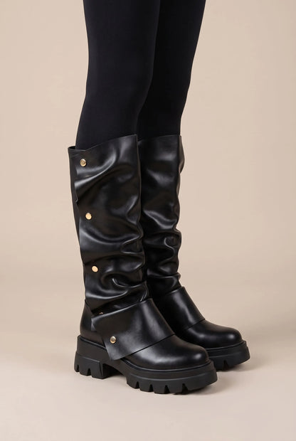 Stompia | Geraffte Hohe Damenstiefel Mit Plateausohle