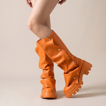 Stompia | Geraffte Hohe Damenstiefel Mit Plateausohle