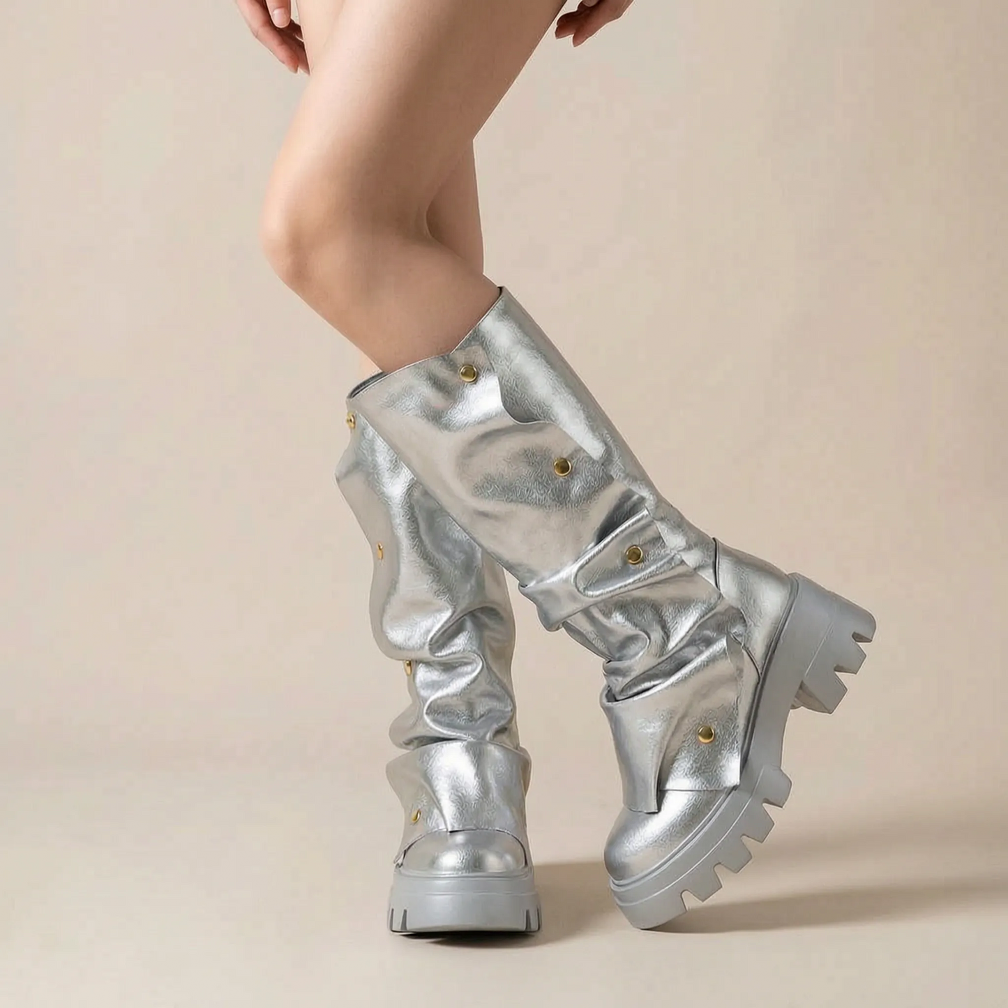 Stompia | Geraffte Hohe Damenstiefel Mit Plateausohle