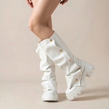 Stompia | Geraffte Hohe Damenstiefel Mit Plateausohle