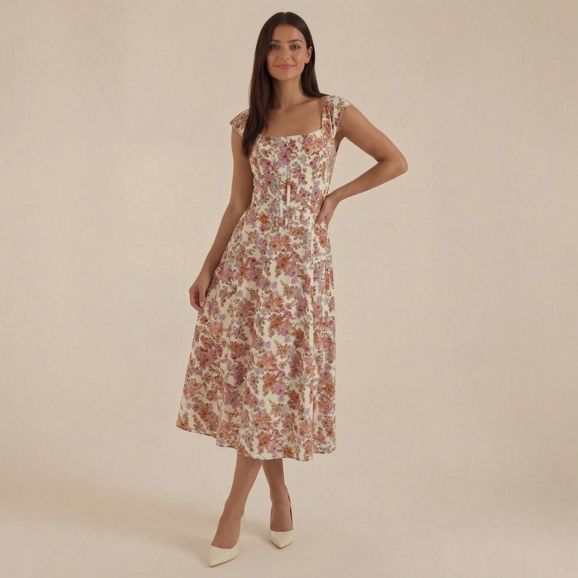 Sumira | Florales Midi-Kleid In A-Linie