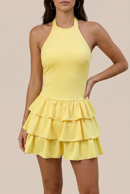 Sunvibe | Rückenfreies Gelbes Sommerkleid Mit Stufenrock
