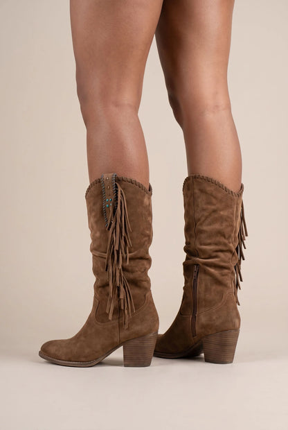 Tasselo | Westernstiefel Mit Fransen Und Blockabsatz