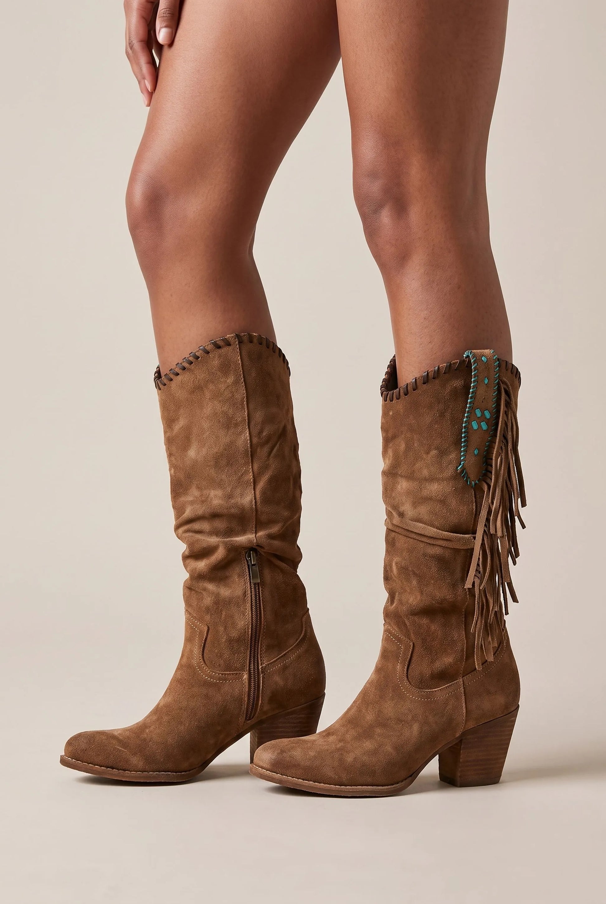Tasselo | Westernstiefel Mit Fransen Und Blockabsatz