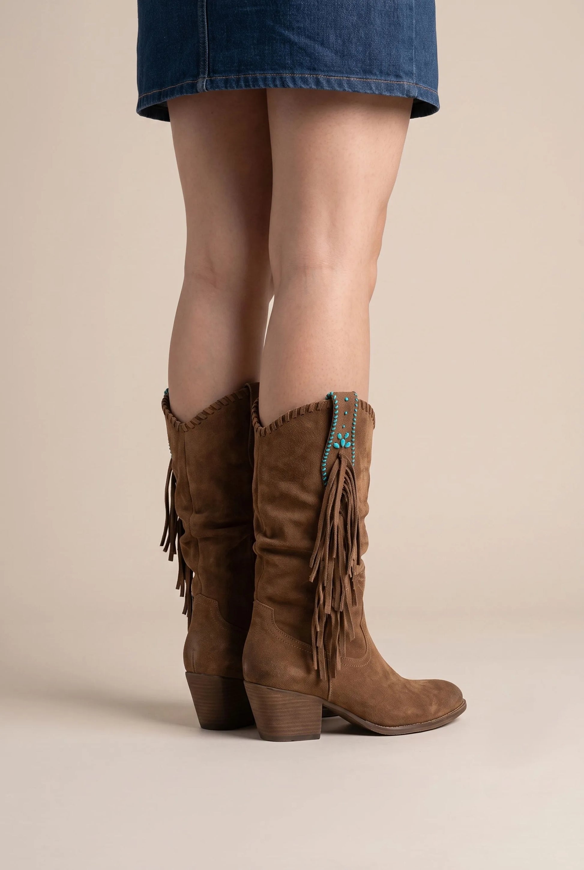Tasselo | Westernstiefel Mit Fransen Und Blockabsatz