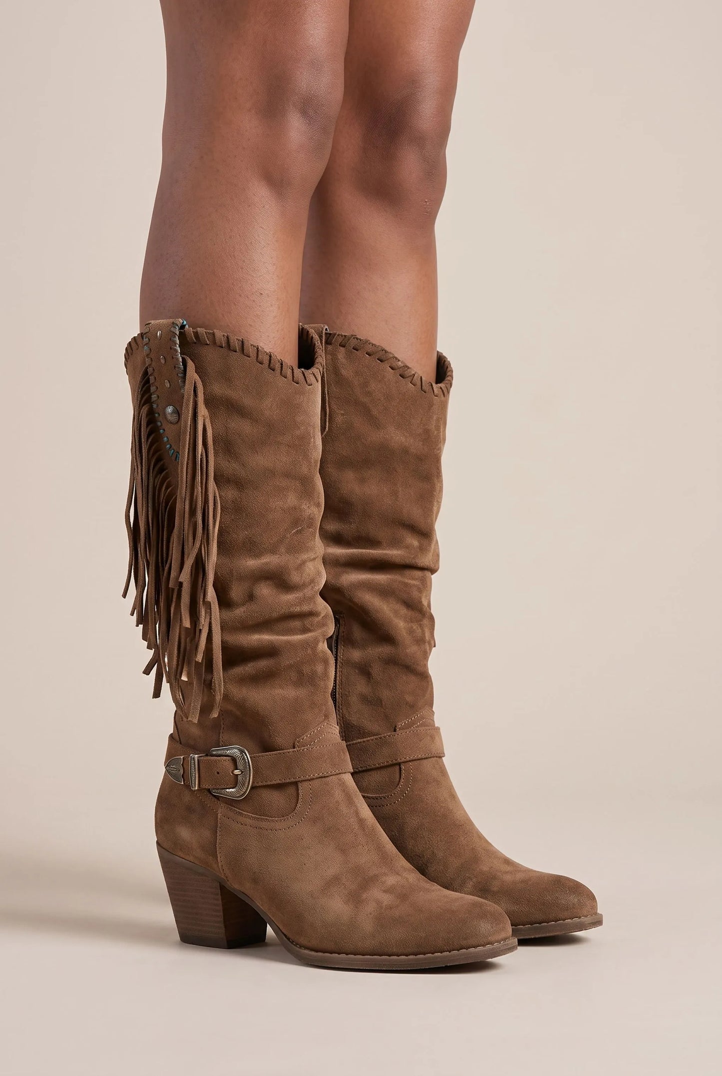 Tasselo | Westernstiefel Mit Fransen Und Blockabsatz