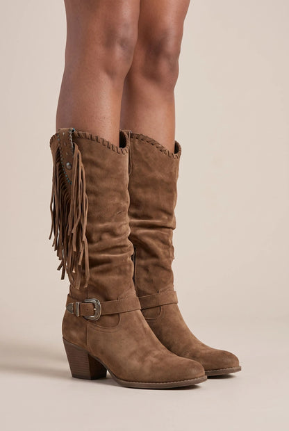 Tasselo | Westernstiefel Mit Fransen Und Blockabsatz