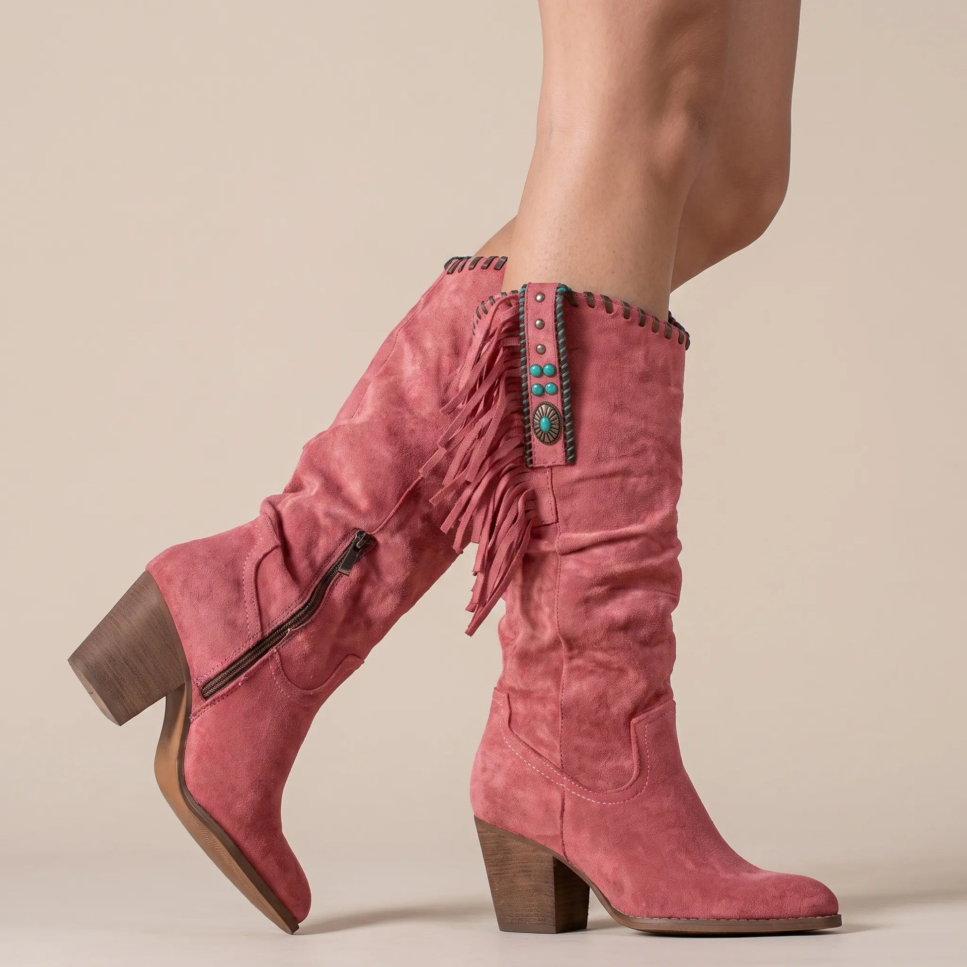 Tasselo | Westernstiefel Mit Fransen Und Blockabsatz