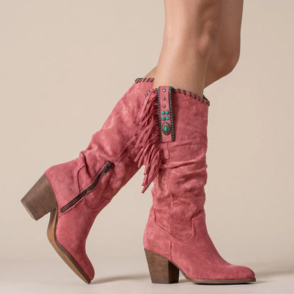 Tasselo | Westernstiefel Mit Fransen Und Blockabsatz