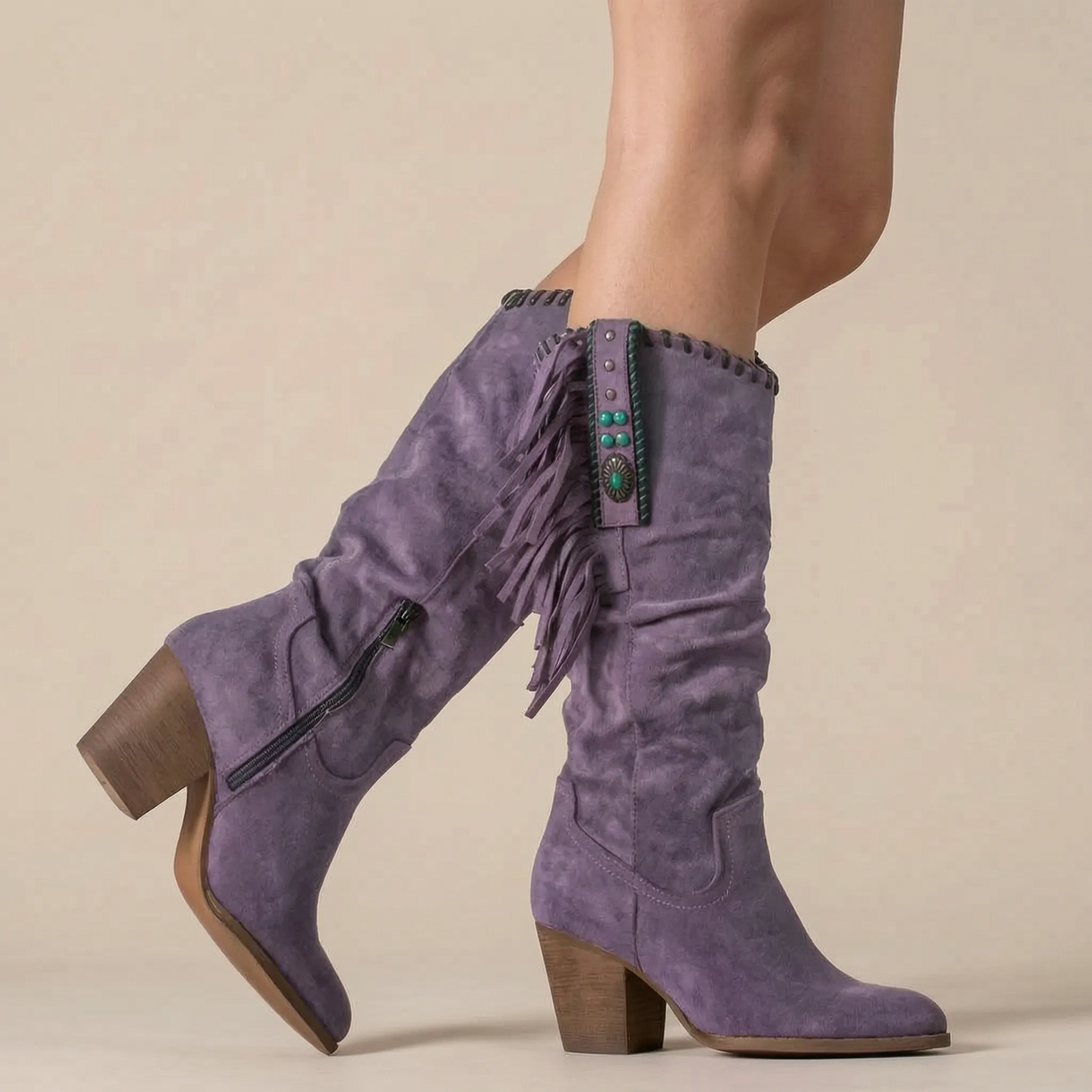 Tasselo | Westernstiefel Mit Fransen Und Blockabsatz