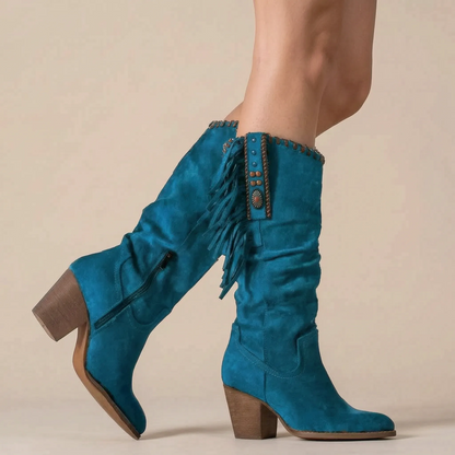 Tasselo | Westernstiefel Mit Fransen Und Blockabsatz