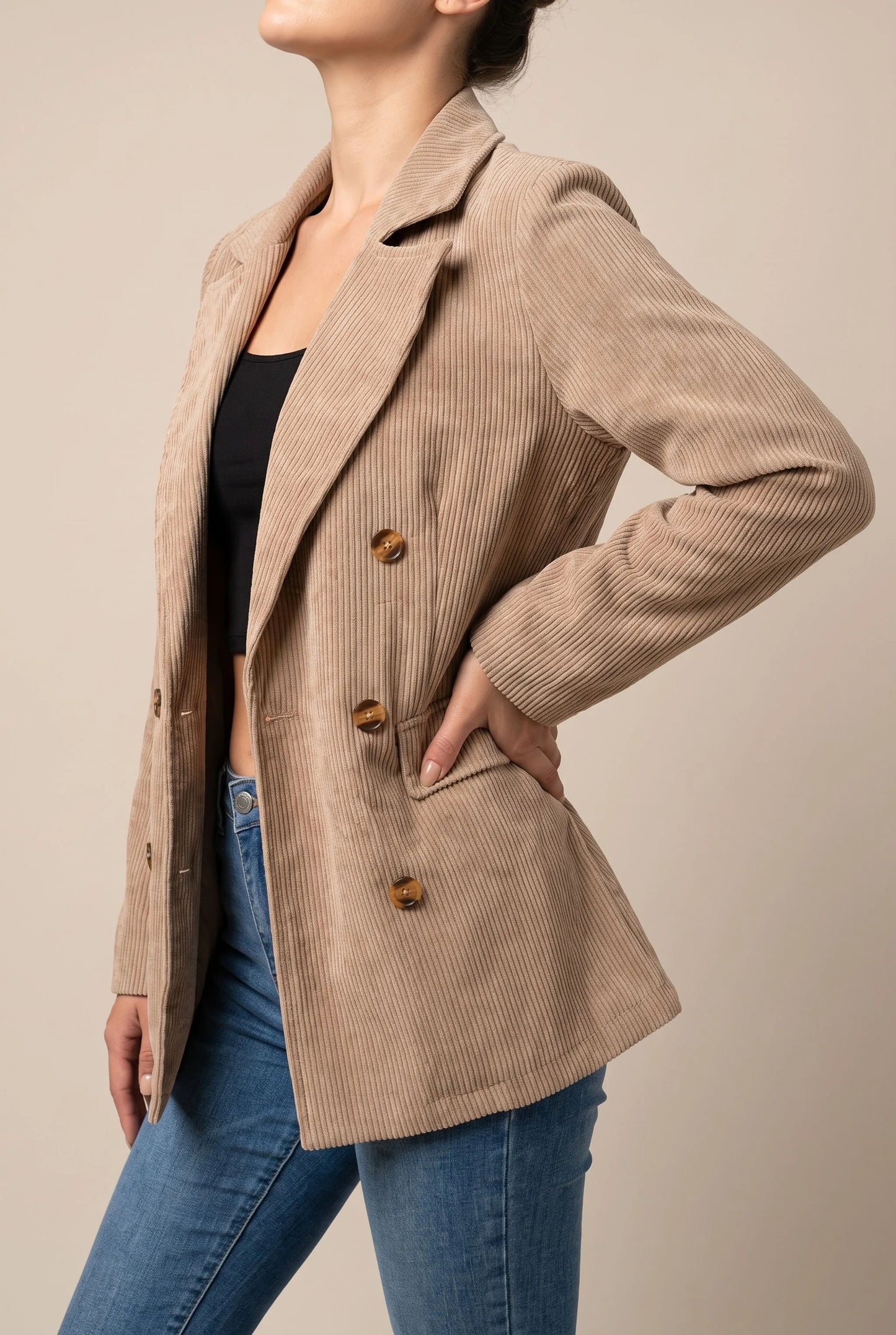 Tecture | Zweireihiger Damenblazer Mit Feiner Rippenstruktur