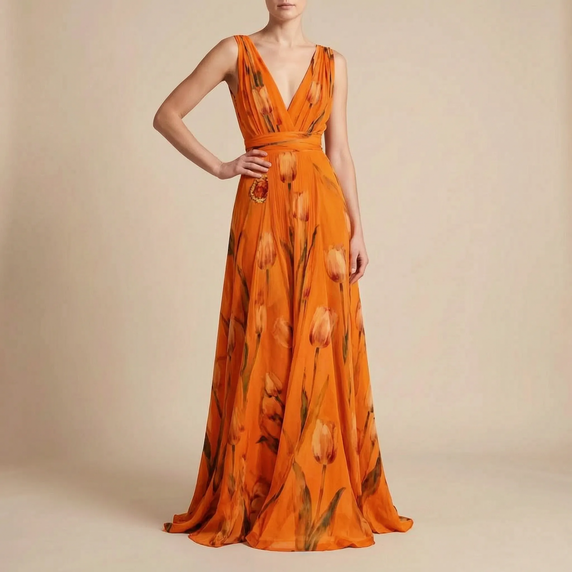 Tulania | Bodenlanges Abendkleid Mit Tiefem V-Ausschnitt