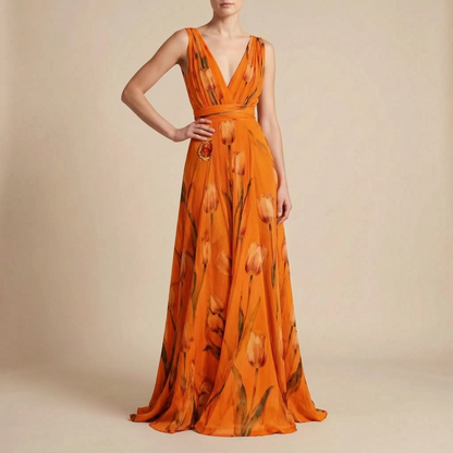 Tulania | Bodenlanges Abendkleid Mit Tiefem V-Ausschnitt