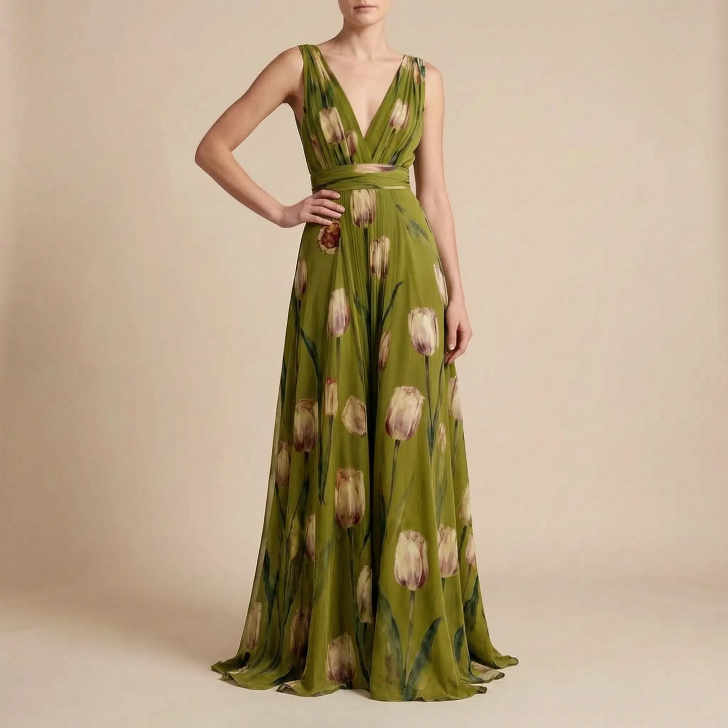 Tulania | Bodenlanges Abendkleid Mit Tiefem V-Ausschnitt