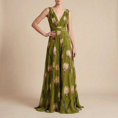 Tulania | Bodenlanges Abendkleid Mit Tiefem V-Ausschnitt