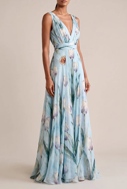 Tulania | Bodenlanges Abendkleid Mit Tiefem V-Ausschnitt