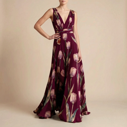 Tulania | Bodenlanges Abendkleid Mit Tiefem V-Ausschnitt