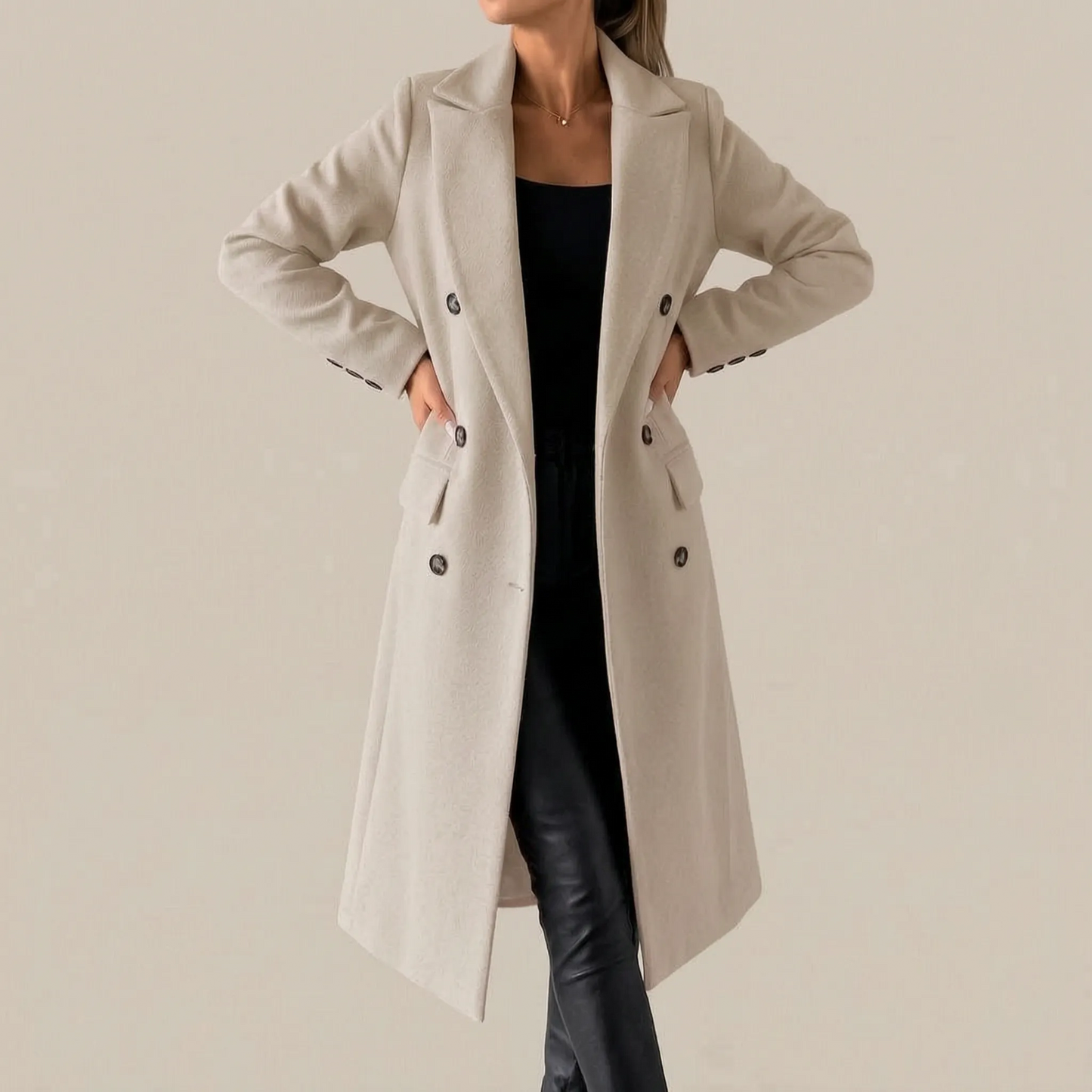 Vantess | Zweireihiger Hellrosa Damenmantel