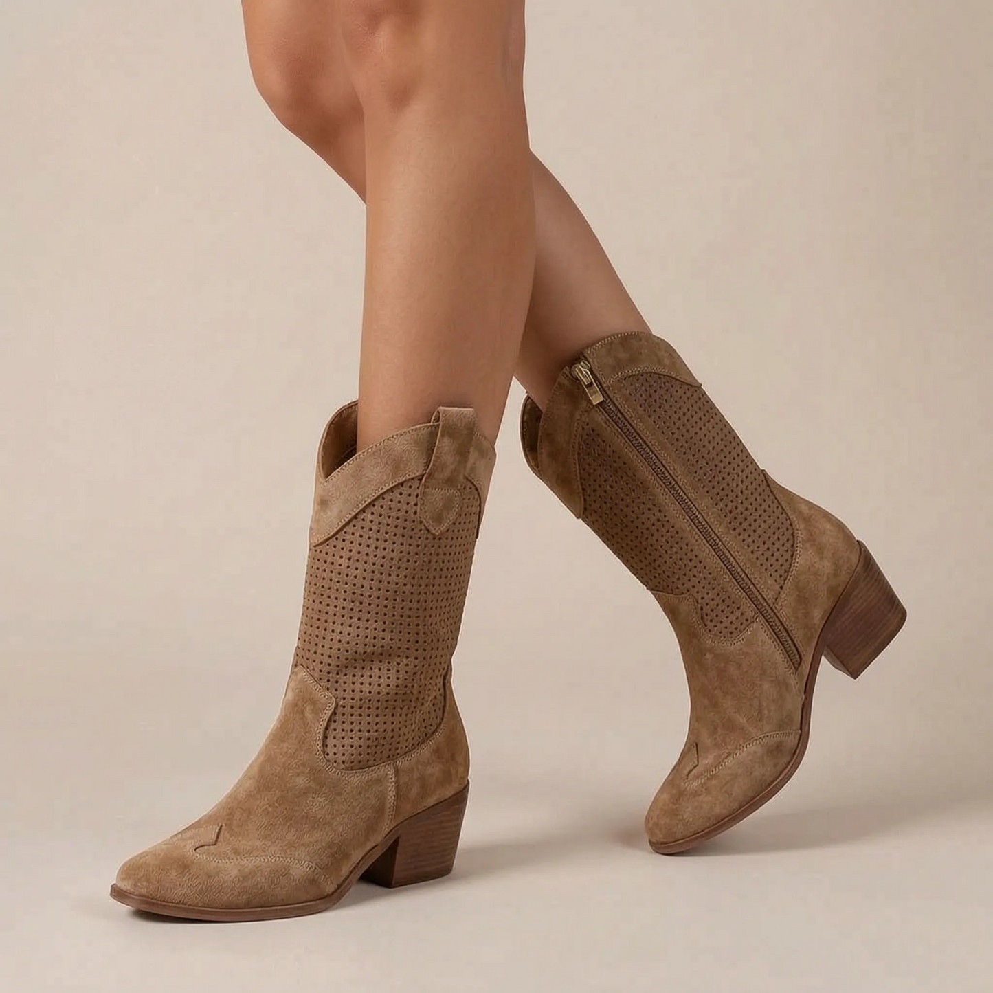 Ventora | Weiße Perforierte Cowboystiefel