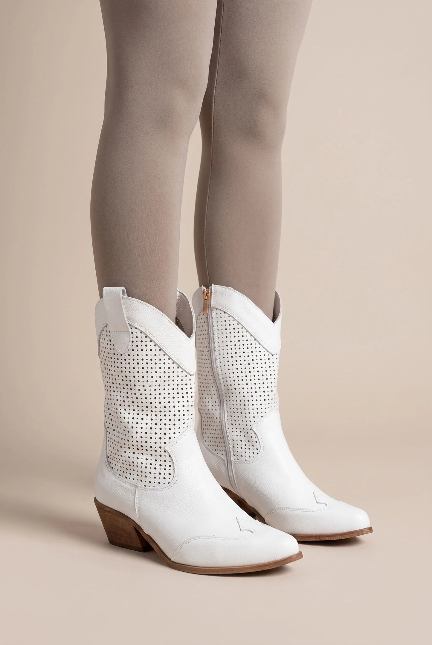 Ventora | Weiße Perforierte Cowboystiefel