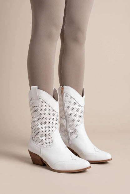 Ventora | Weiße Perforierte Cowboystiefel