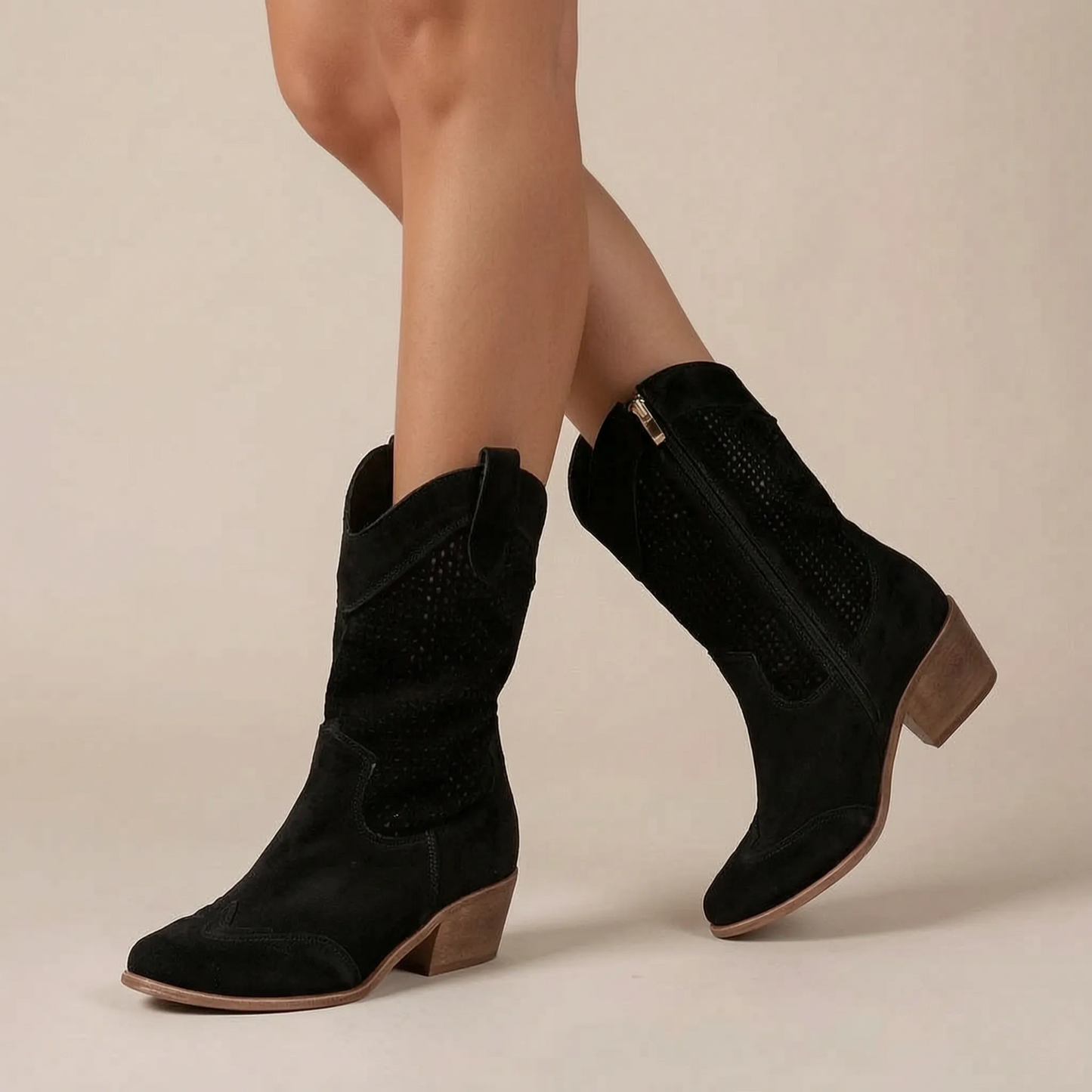 Ventora | Weiße Perforierte Cowboystiefel