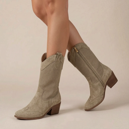 Ventora | Weiße Perforierte Cowboystiefel