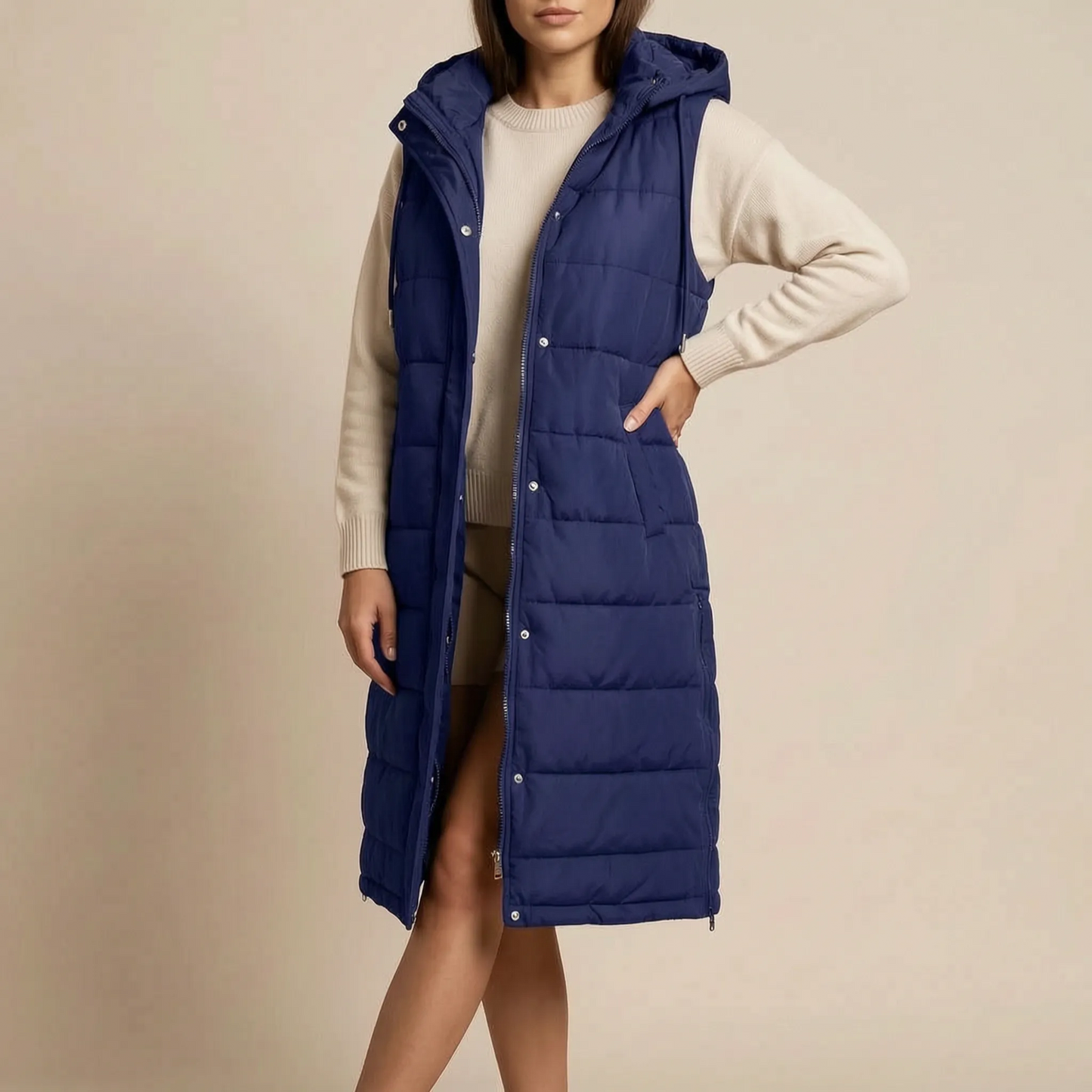 VestGlide | Lange Steppweste Mit Kapuze