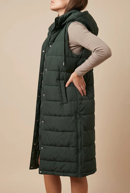 VestGlide | Lange Steppweste Mit Kapuze