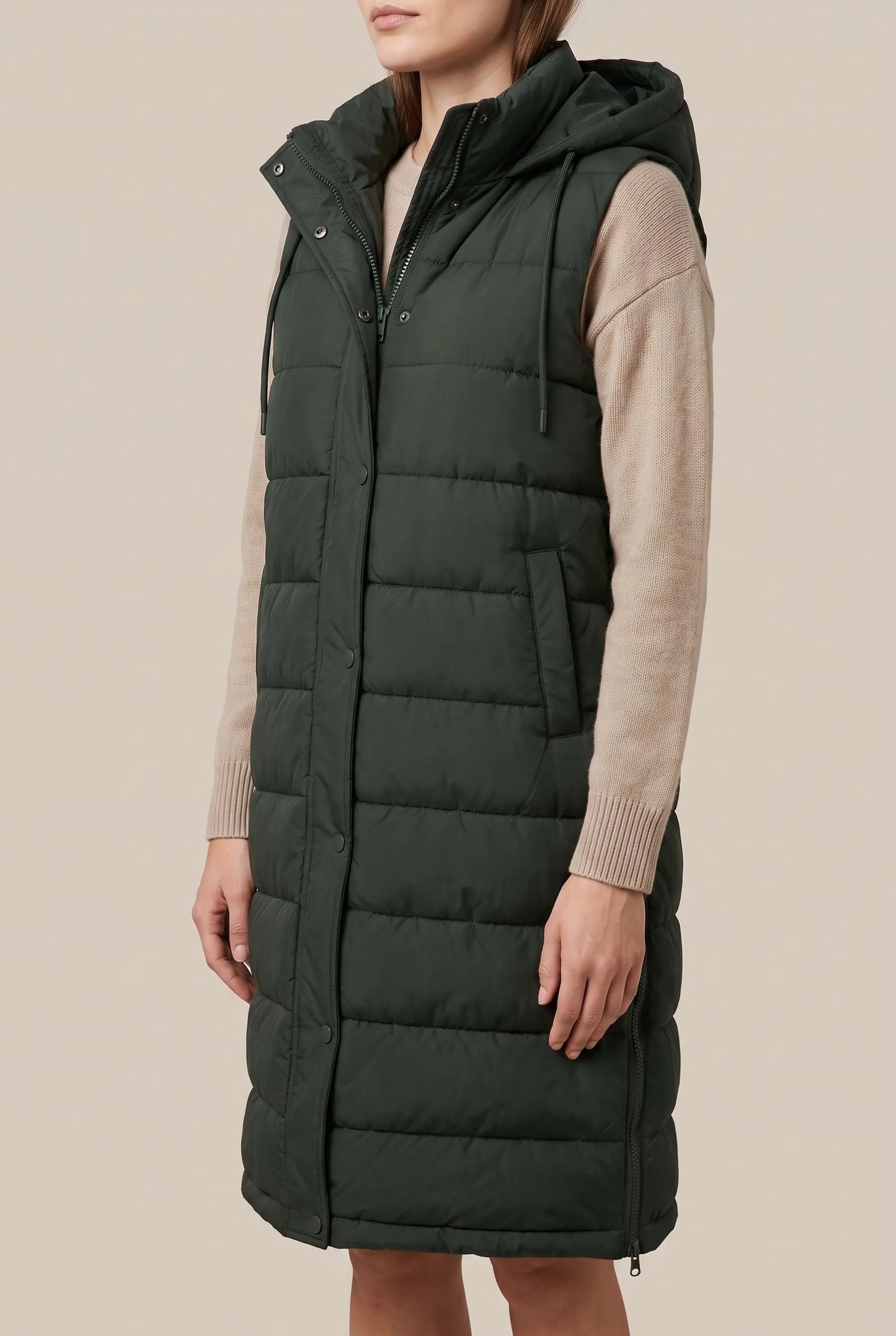VestGlide | Lange Steppweste Mit Kapuze