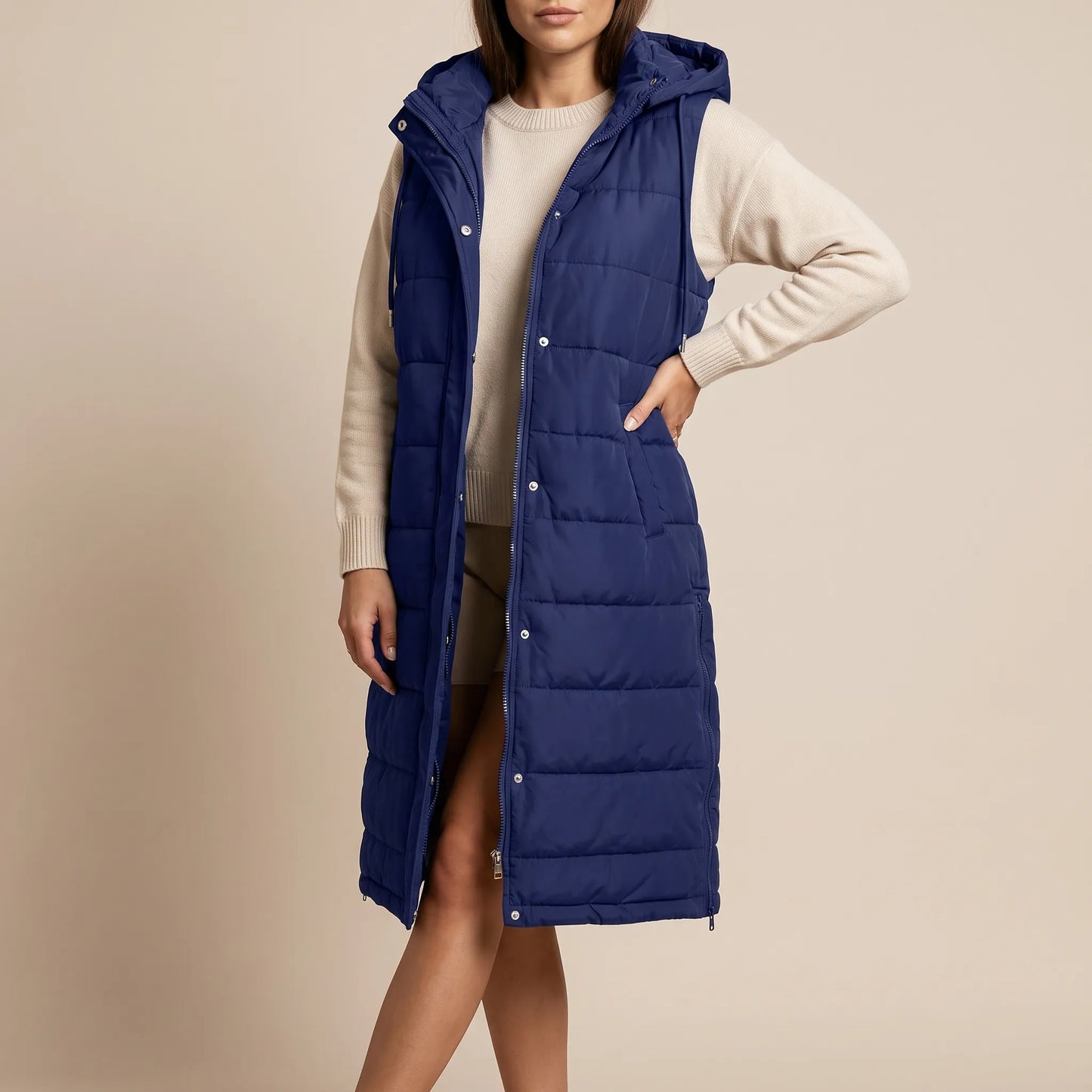 VestGlide | Lange Steppweste Mit Kapuze