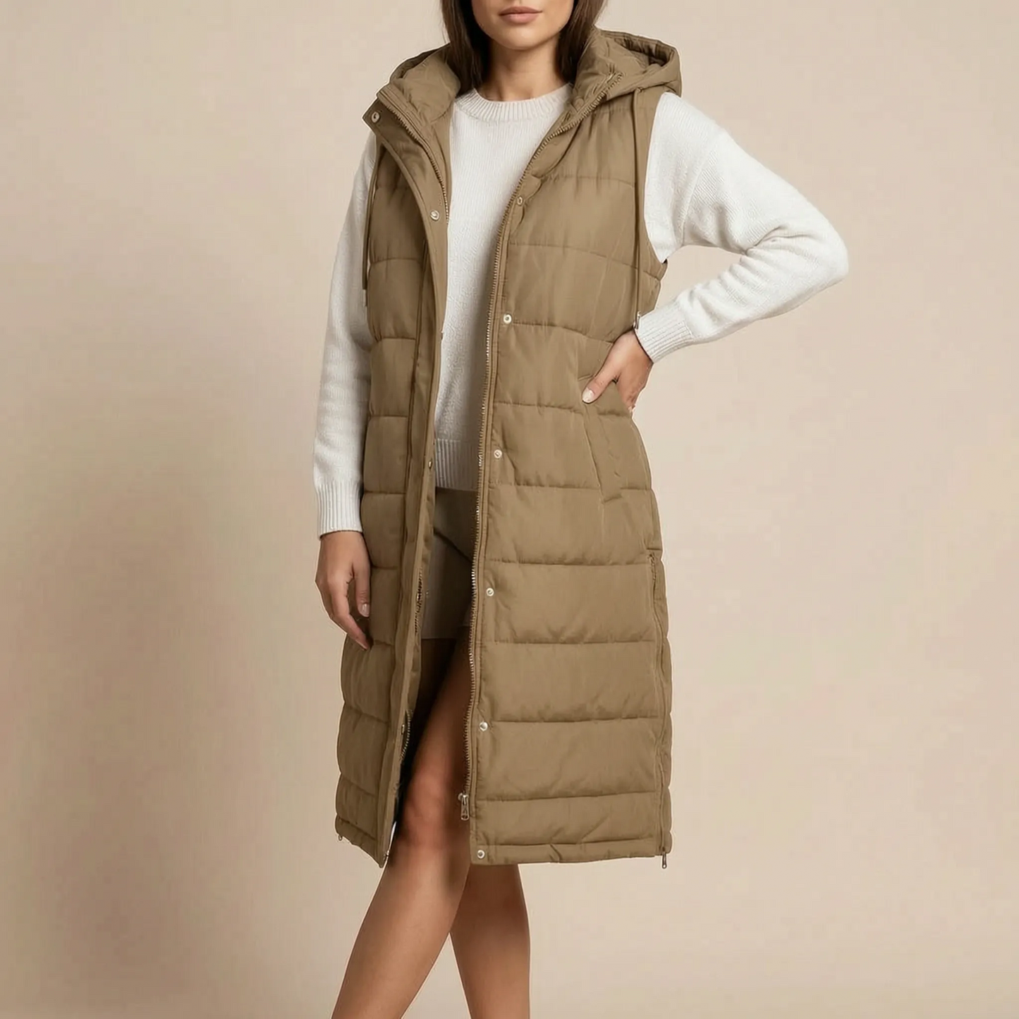 VestGlide | Lange Steppweste Mit Kapuze