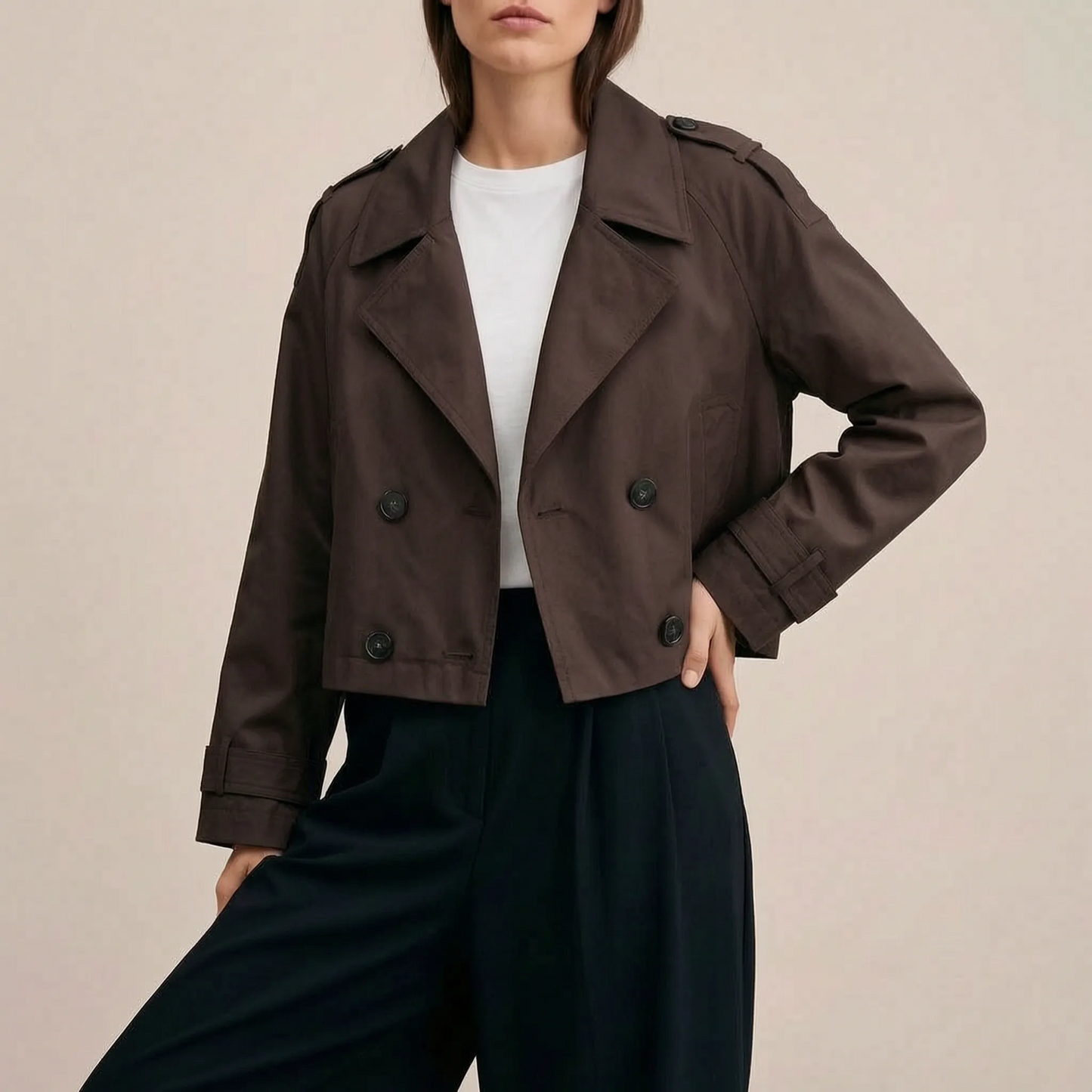 VintaCoat | Kurzer Doppelreihiger Trenchcoat