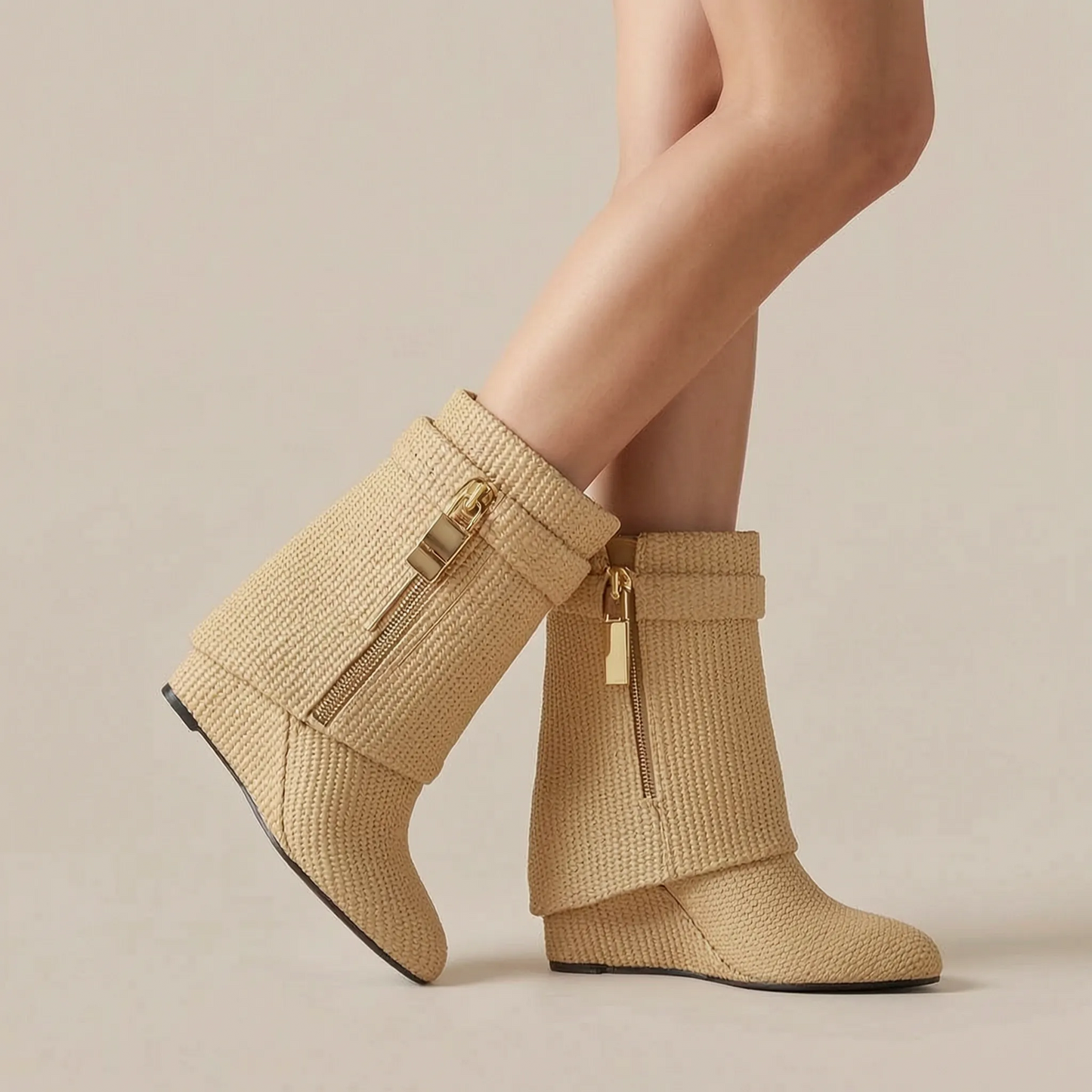 Weavera | Gewebte Absatz-Stiefeletten Mit Umgeschlagenem Schaft