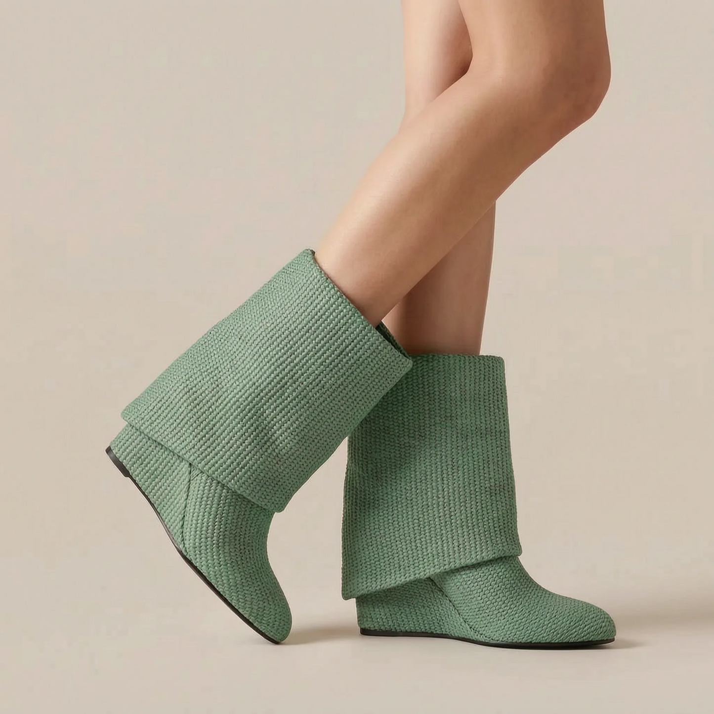 Weavera | Gewebte Absatz-Stiefeletten Mit Umgeschlagenem Schaft