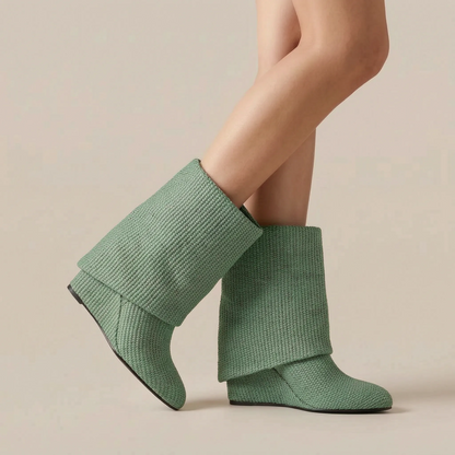Weavera | Gewebte Absatz-Stiefeletten Mit Umgeschlagenem Schaft
