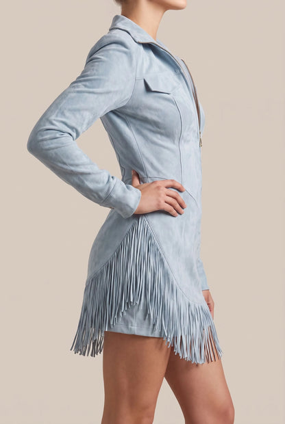 Westlyn | Blaues Minikleid Mit Fransensaum