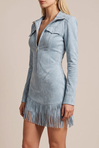 Westlyn | Blaues Minikleid Mit Fransensaum