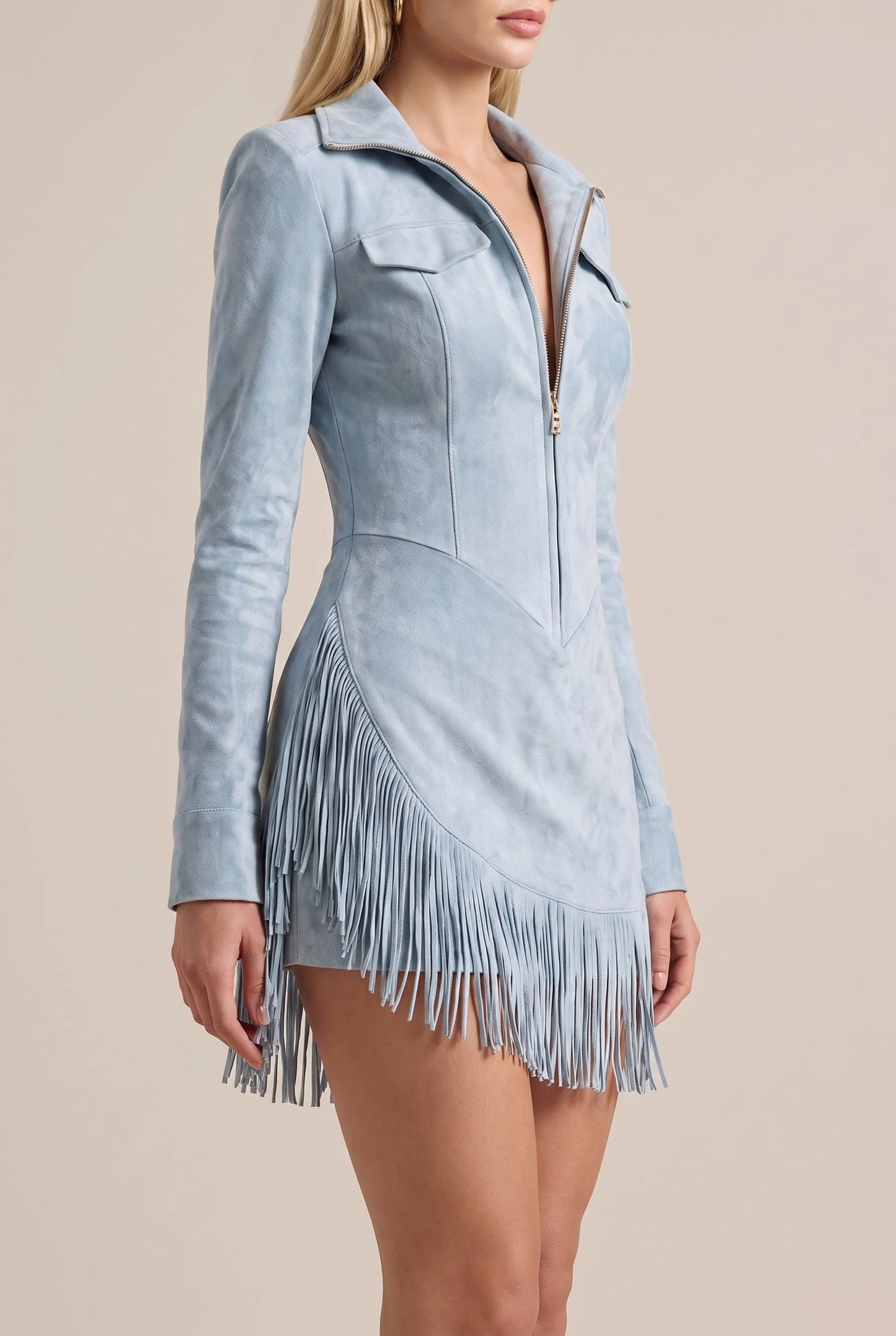 Westlyn | Blaues Minikleid Mit Fransensaum