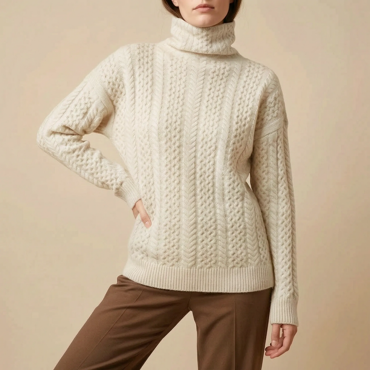WinterWarmth | Lockerer Rollkragenpullover Mit Zopfmuster