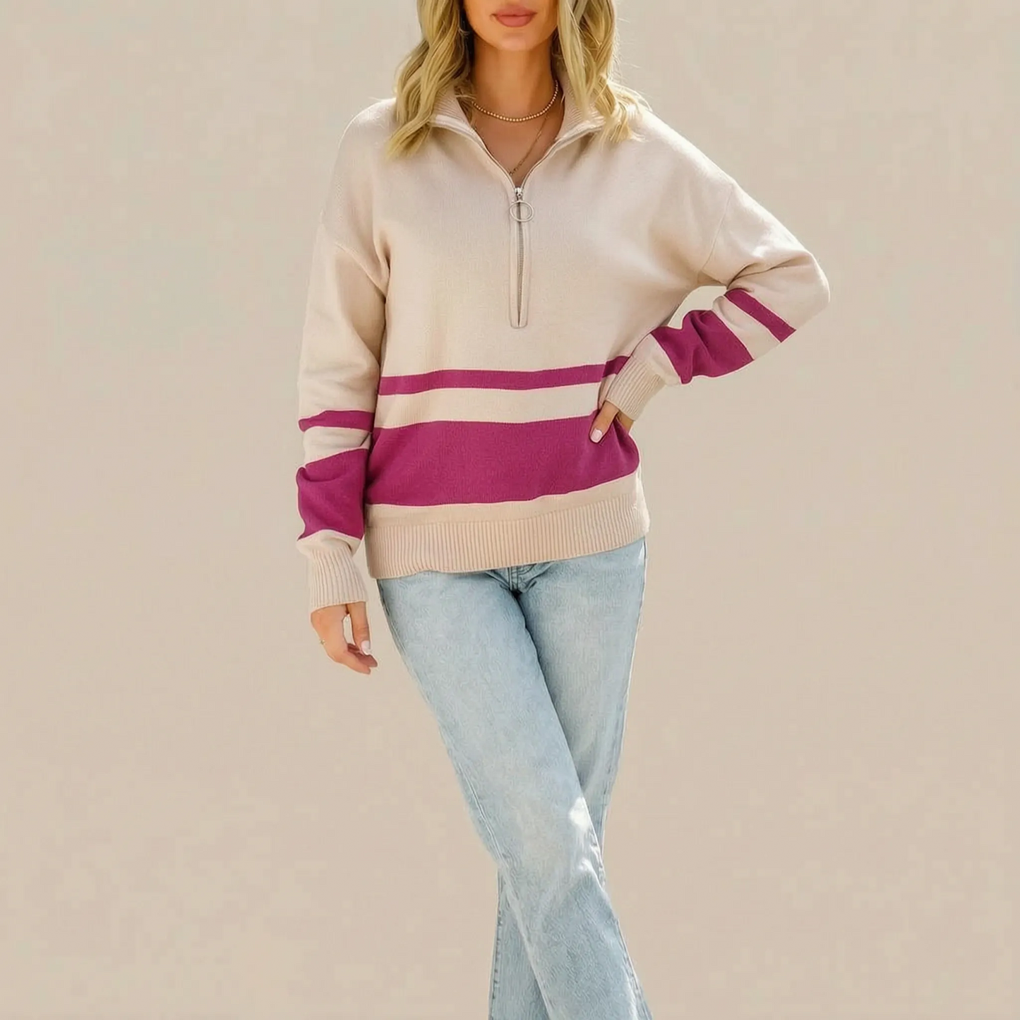 Zellara | Gestreifter Damenpullover Im Oversize-Look