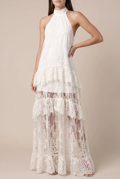 Zephyro | Fließendes Weißes Maxikleid Mit Neckholder