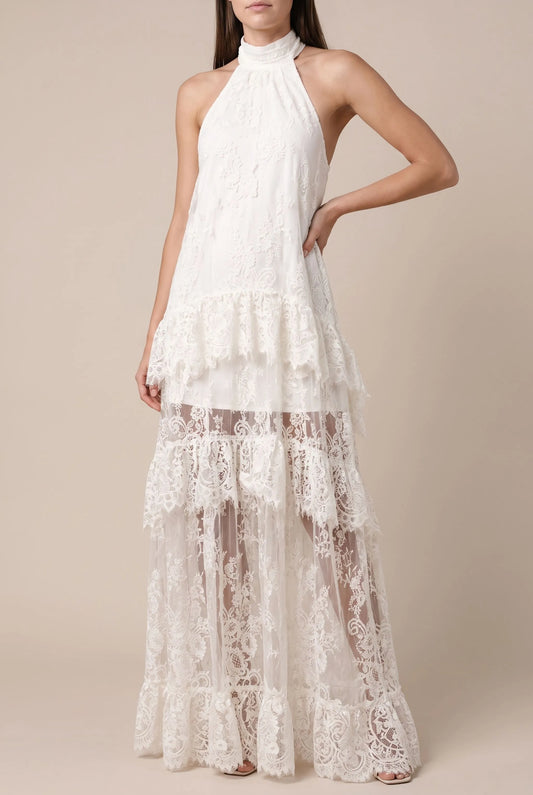 Zephyro | Fließendes Weißes Maxikleid Mit Neckholder