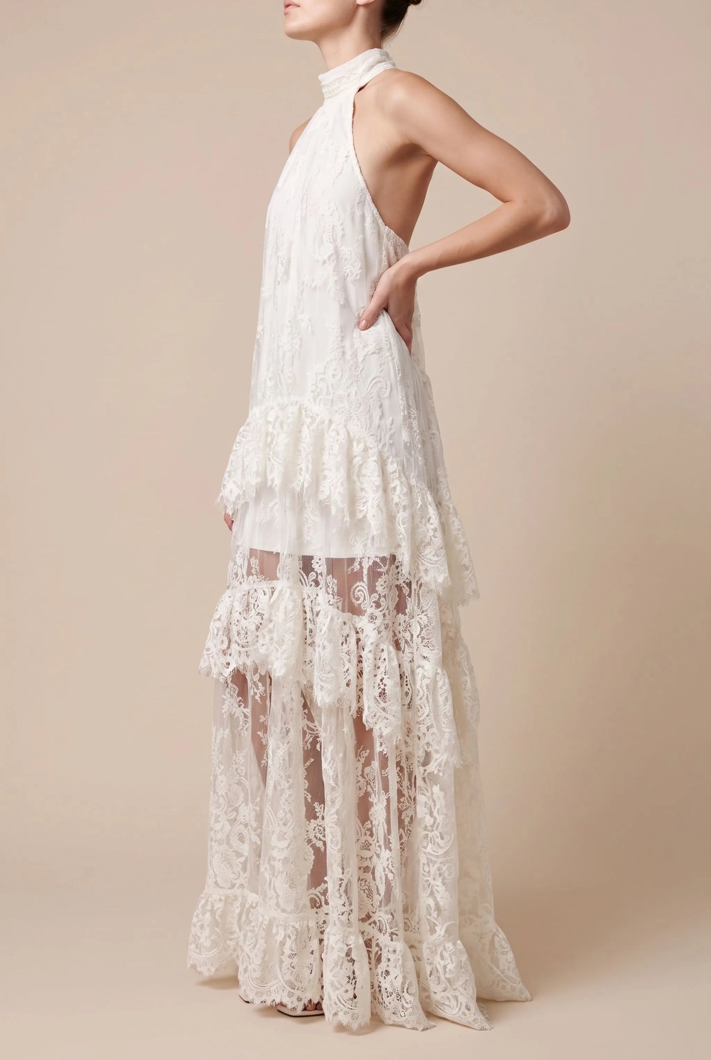 Zephyro | Fließendes Weißes Maxikleid Mit Neckholder
